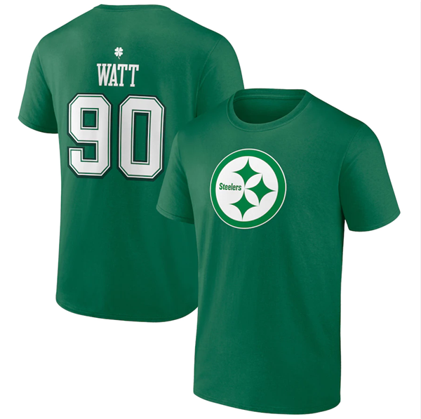 Men's Pittsburgh Steelers #90 T.J. Watt Green St. Patrick's Day Icon Player T-Shirt Men's Pittsburgh Steelers #90 T.J. Watt Green St. Patrick's Day Icon Player T-Shirt